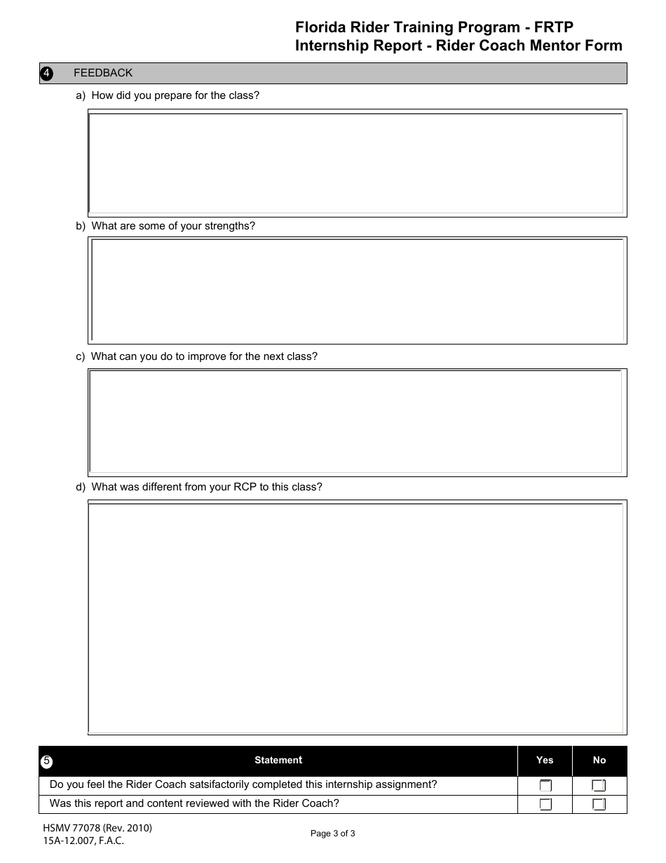 Form HSMV77078 Ridercoach Intern Form - Florida, Page 3