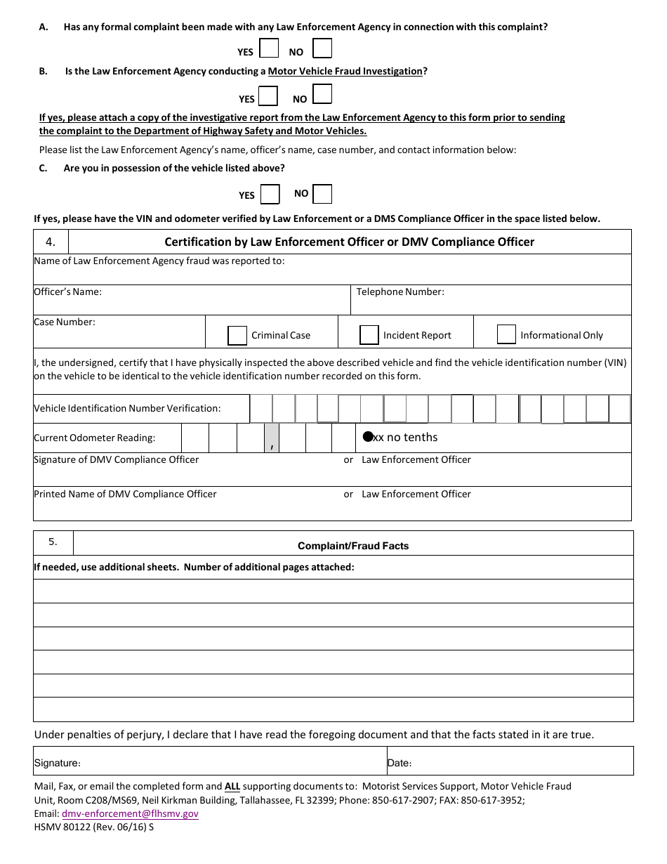 Form HSMV80122 Application for Suspected or Reported Title and Registration Fraud - Florida, Page 2
