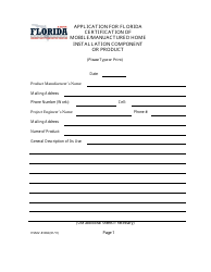 Form HSMV-81032 Application for Florida Certification of Mobile/Manufactured Home Installation Component or Product - Florida