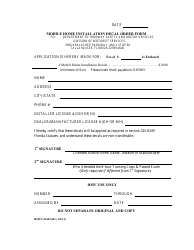 Form HSMV-81404 &quot;Mobile Home Installation Decal Order Form&quot; - Florida