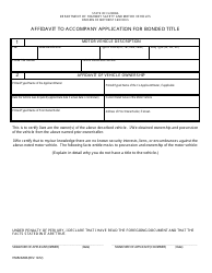 Document preview: Form HSMV82026 Affidavit to Accompany Application for Bonded Title - Florida