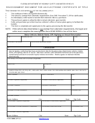 Document preview: Form HSMV82092 Reassignment Document for an Electronic Certificate of Title - Florida