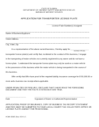 Document preview: Form HSMV83065 Application for Transporter License Plate - Florida