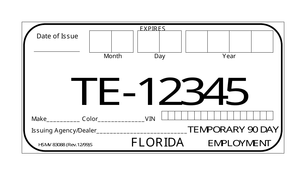 Form HSMV83088 Temporary 90 Day Employment - Florida