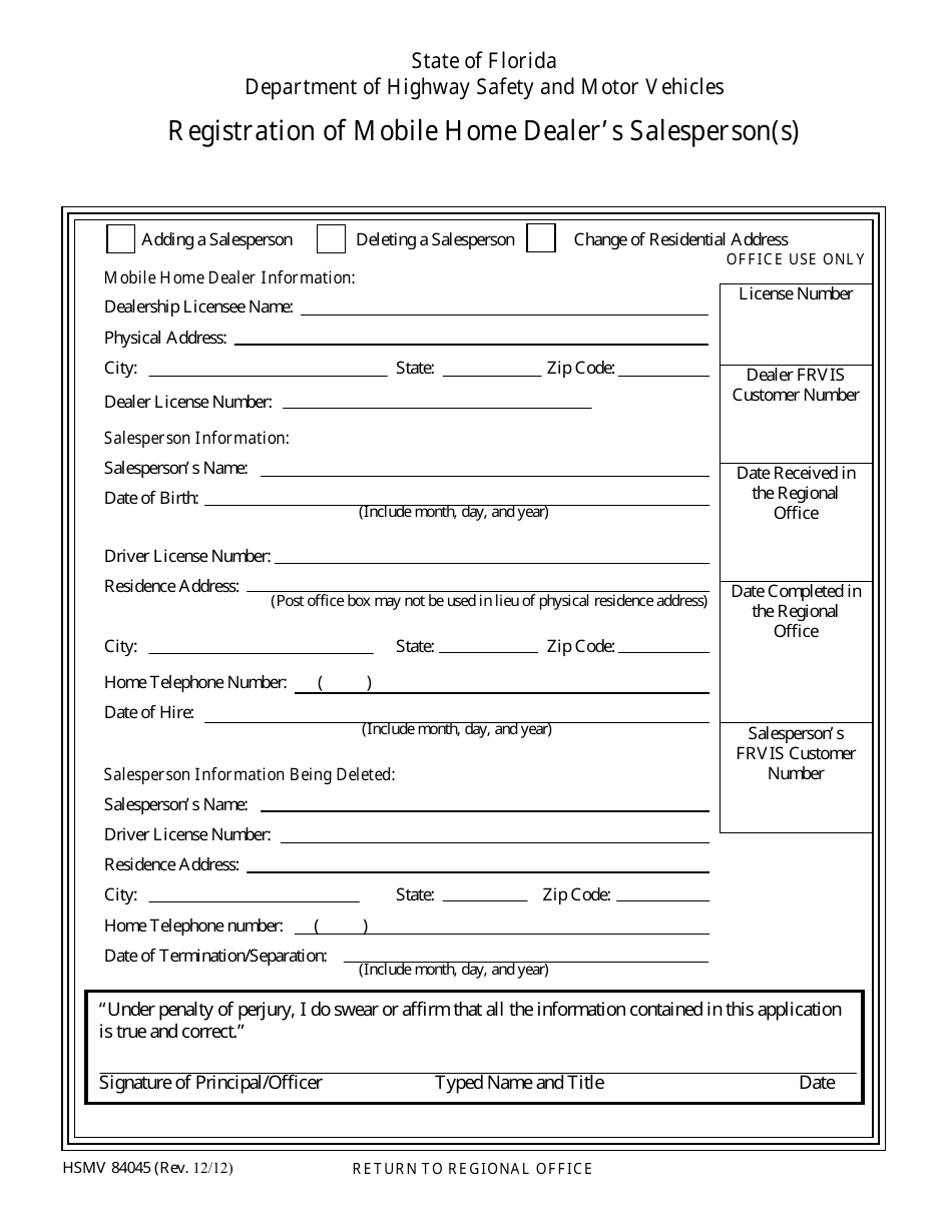 Form HSMV84045 Fill Out, Sign Online and Download Fillable PDF