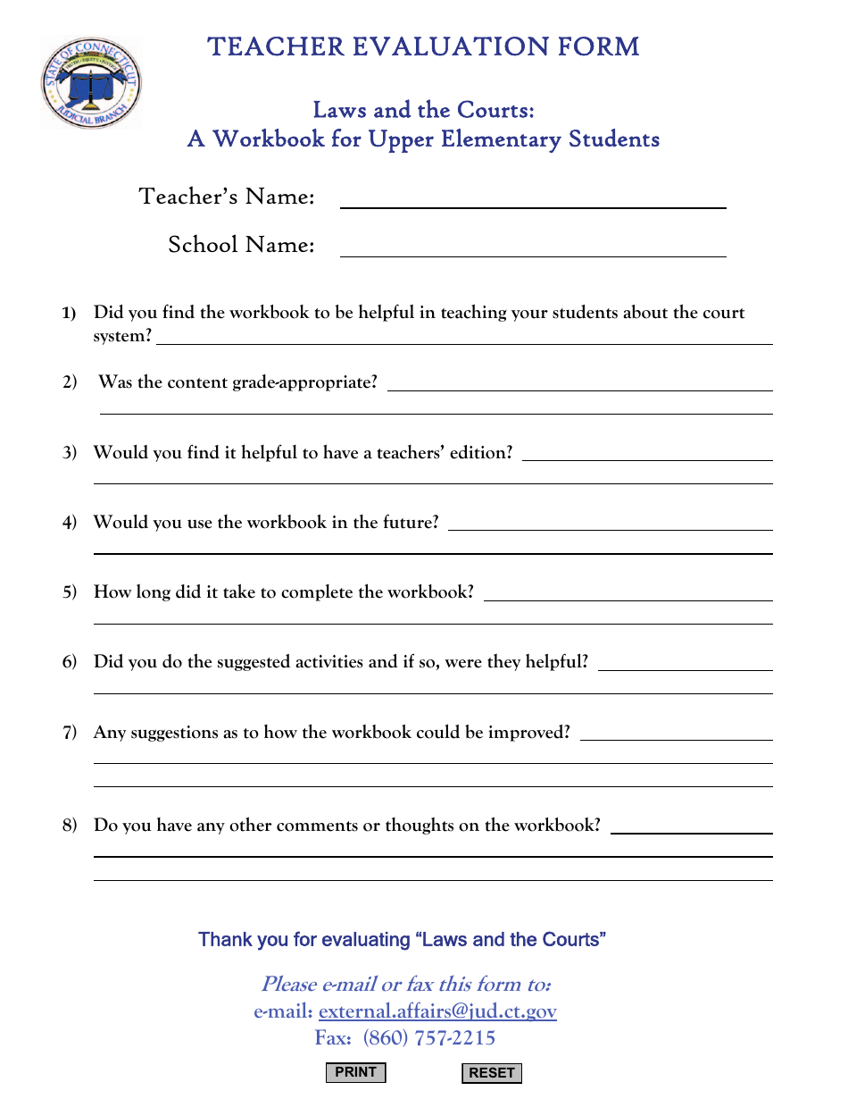 Teacher Evaluation Form - Connecticut, Page 1