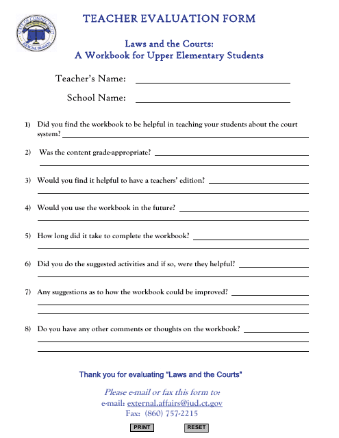Teacher Evaluation Form - Connecticut