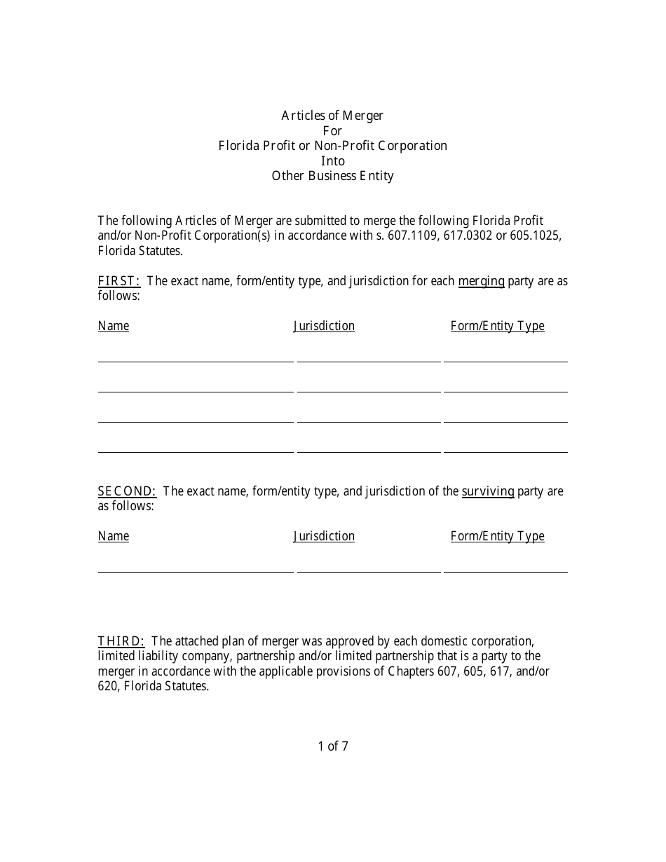 Form CR2E120 Articles of Merger for Florida Profit or Non-profit Corporation Into Other Business Entity - Florida, Page 3