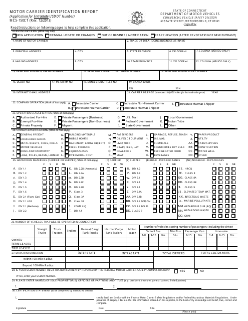 Form MCS-150CT Motor Carrier Identification Report - Connecticut