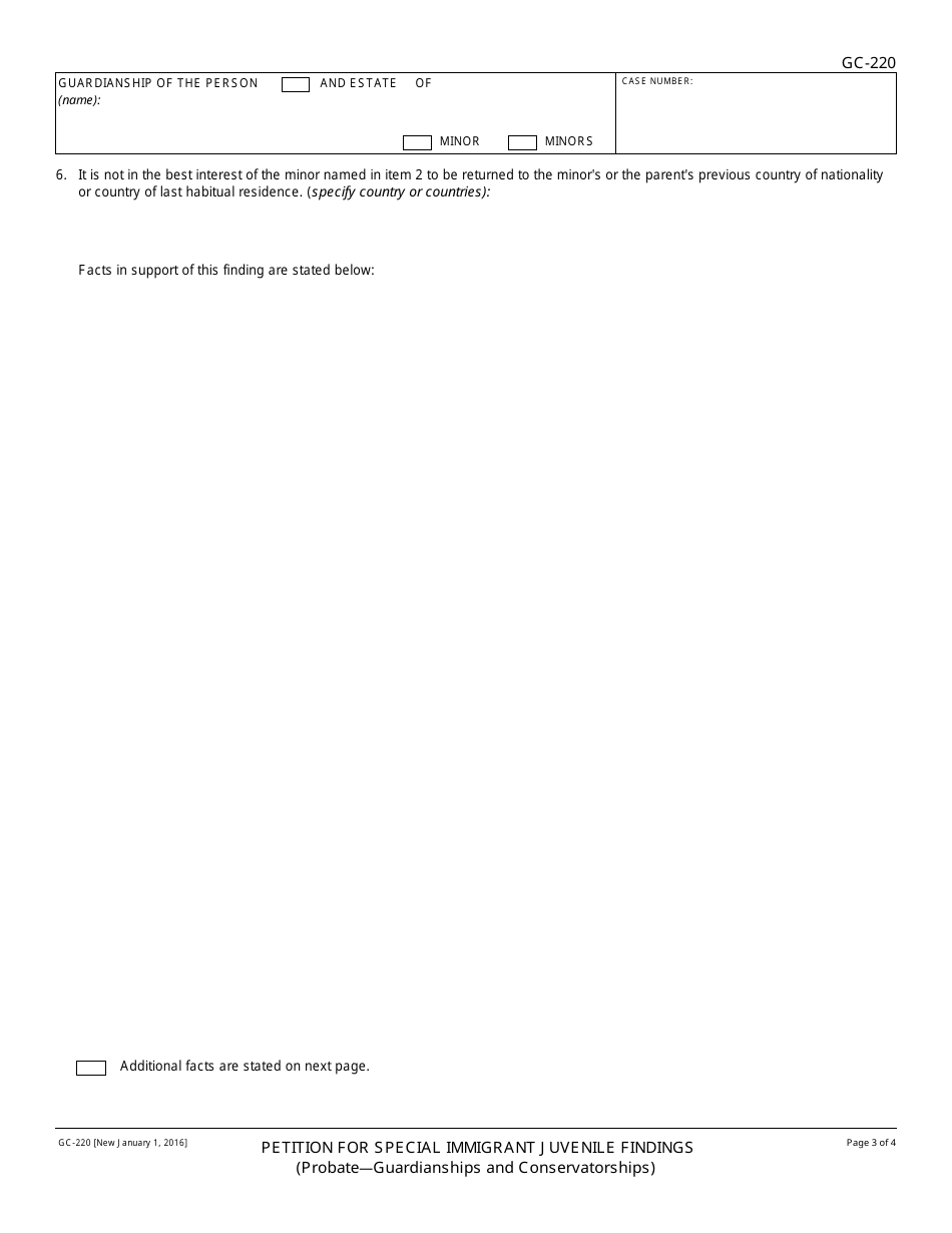 Form GC-220 Petition for Special Immigrant Juvenile Findings - California, Page 3