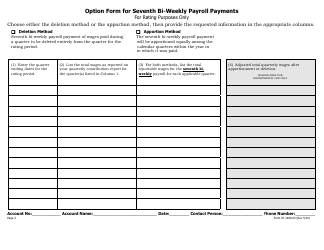 Document preview: Form 07-1496-03 Option Form for Seventh BI-Weekly Payroll Payments - Alaska