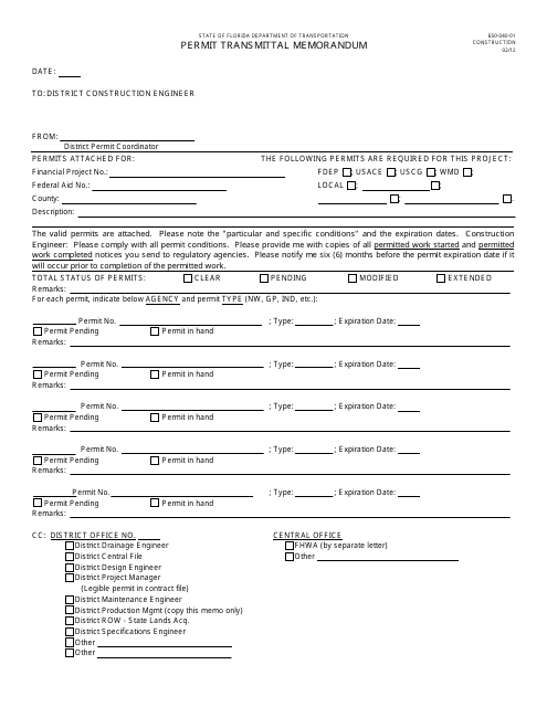 Form 650-040-01 Permit Transmittal Memorandum - Florida