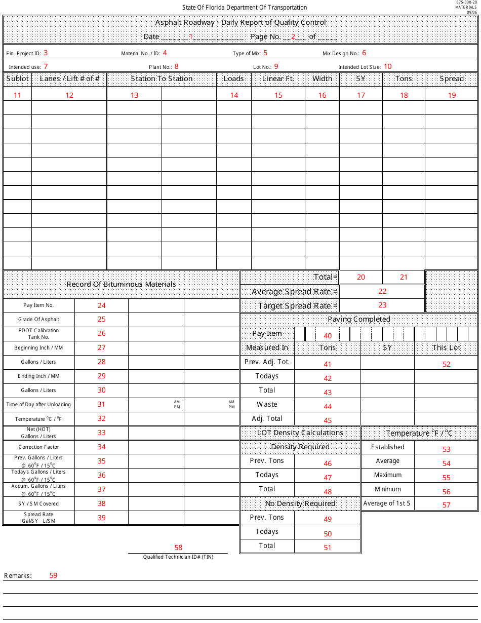 Form 675-030-20 Asphalt Roadway - Daily Report of Quality Control - Florida, Page 3
