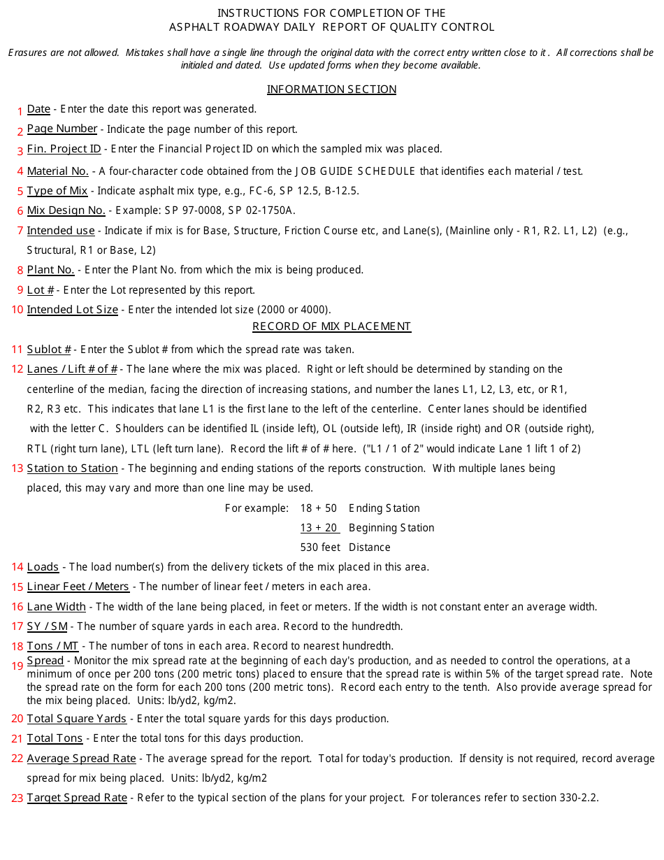 Form 675-030-20 Asphalt Roadway - Daily Report of Quality Control - Florida, Page 5