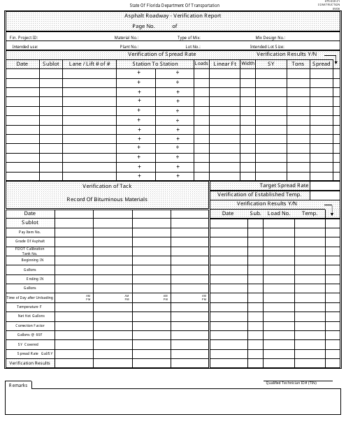 Form 675-030-21 Asphalt Roadway - Verification Report - Florida