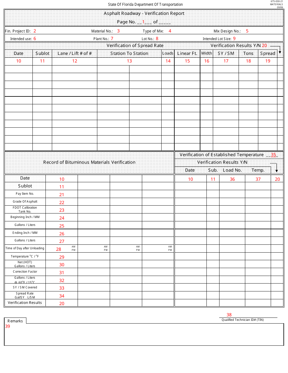 Form 675-030-21 Asphalt Roadway - Verification Report - Florida, Page 2