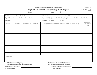 Document preview: Form 675-060-10 Asphalt Pavement Straightedge Test Report - Florida