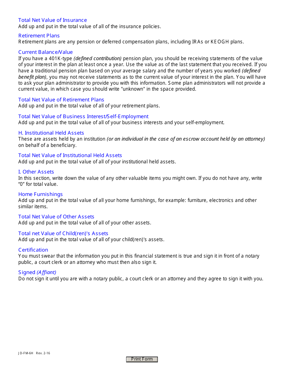Instructions for Form JD-FM-6-LONG Financial Affidavit - Connecticut, Page 5