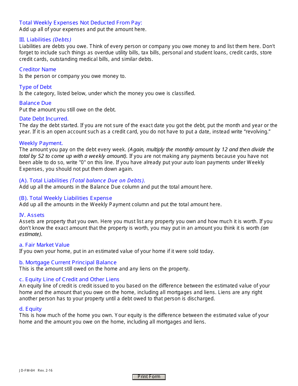 Instructions for Form JD-FM-6-SHORT Financial Affidavit - Connecticut, Page 3