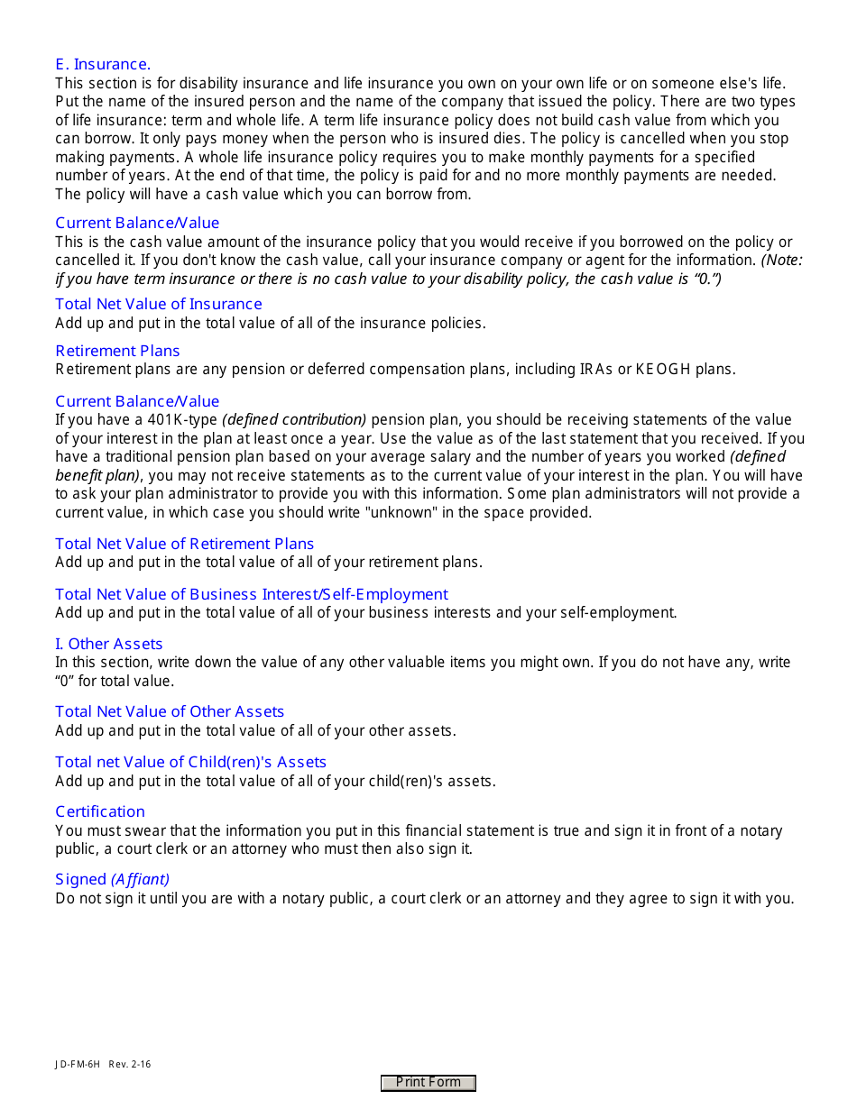 Instructions for Form JD-FM-6-SHORT Financial Affidavit - Connecticut, Page 5