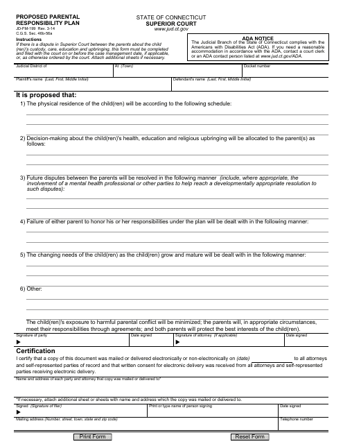 Form JD-FM-199 Proposed Parental Responsibility Plan - Connecticut