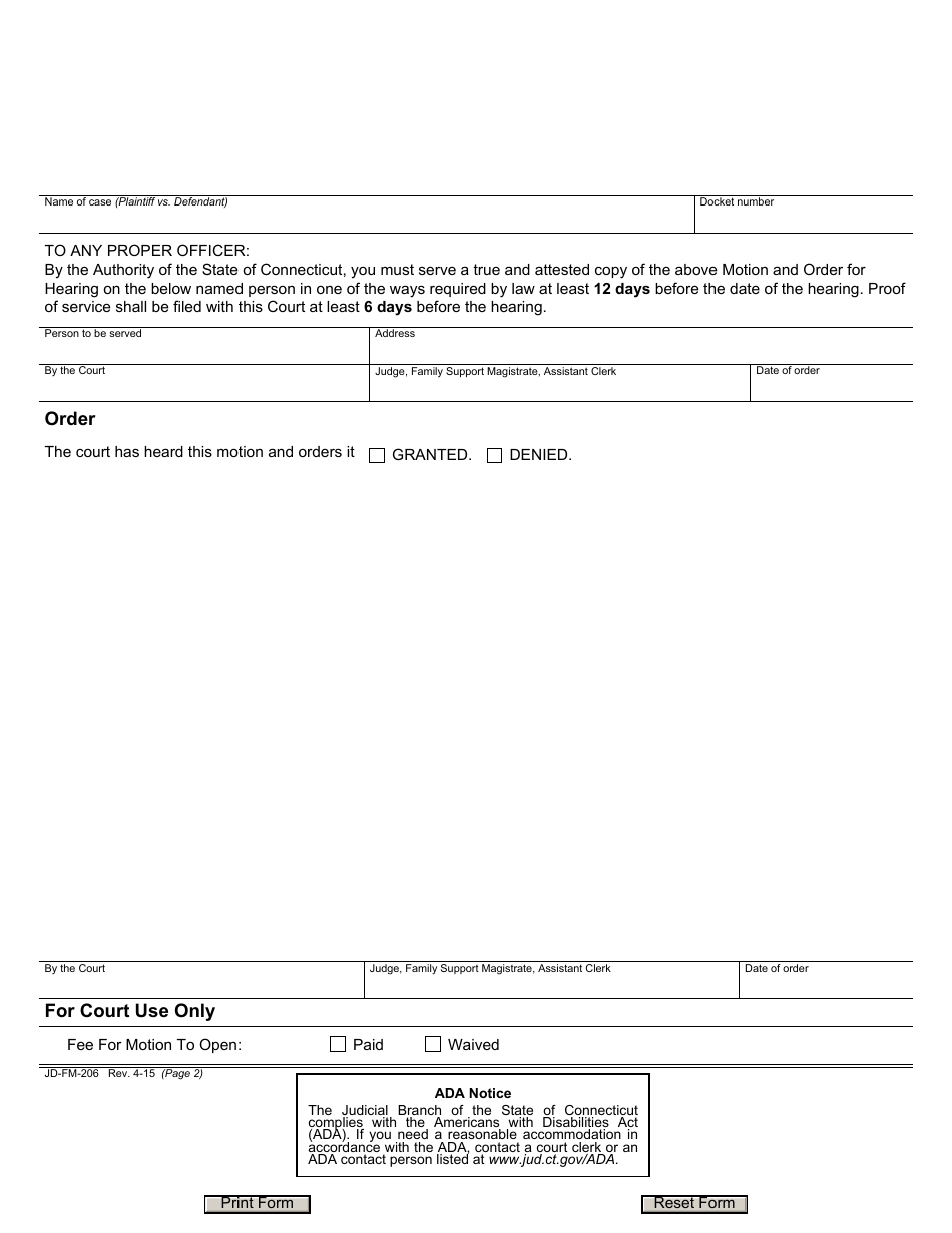 Form JD-FM-206 Motion to Open Judgment (Family Matters) - Connecticut, Page 2