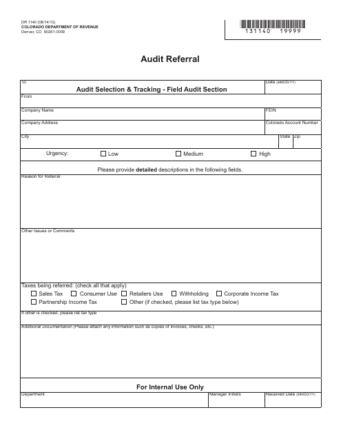 Form DR1140 Audit Referral - Colorado