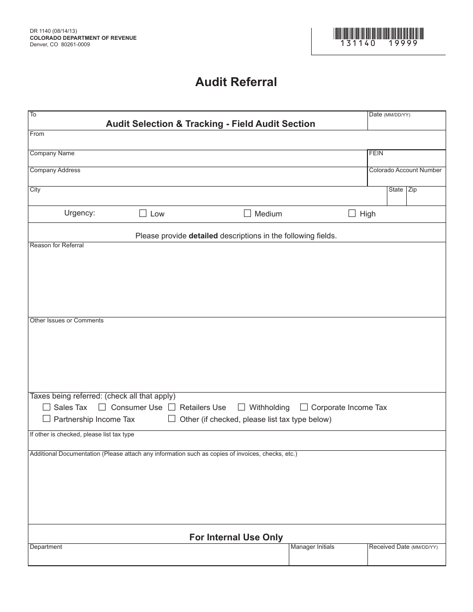 Form DR1140 Audit Referral - Colorado, Page 1
