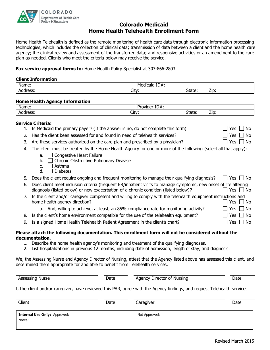 Home Health Telehealth Enrollment Form - Colorado, Page 1