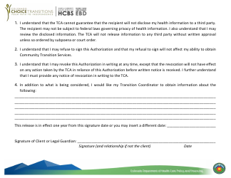 Community Transition Services '&quot; Colorado Choice Transition (Cct) and Hcbs '&quot; Ebd Authorization for Release of Information - Colorado, Page 2