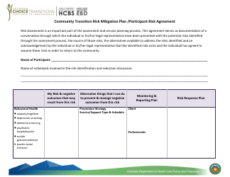 Document preview: Community Transition Risk Mitigation Plan /Participant Risk Agreement - Colorado