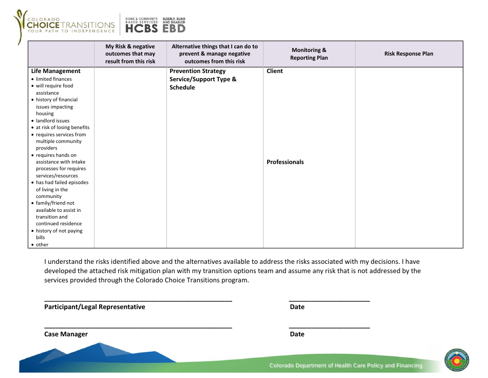 Community Transition Risk Mitigation Plan / Participant Risk Agreement - Colorado, Page 3
