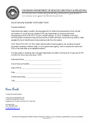 Document preview: Social Security Number Verification Form - Colorado
