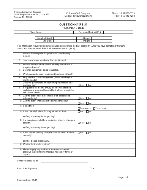 Questionnaire #1 - Hospital Bed - Colorado Download Pdf