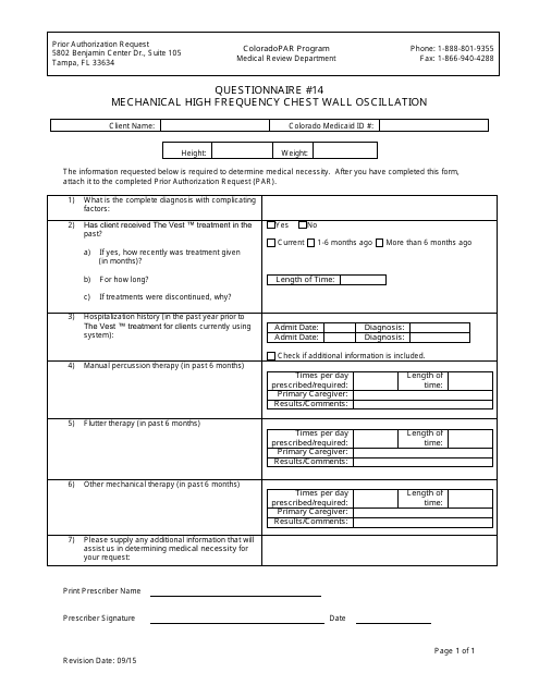 Questionnaire #14 - Mechanical High Frequency Chest Wall Oscillation - Colorado Download Pdf