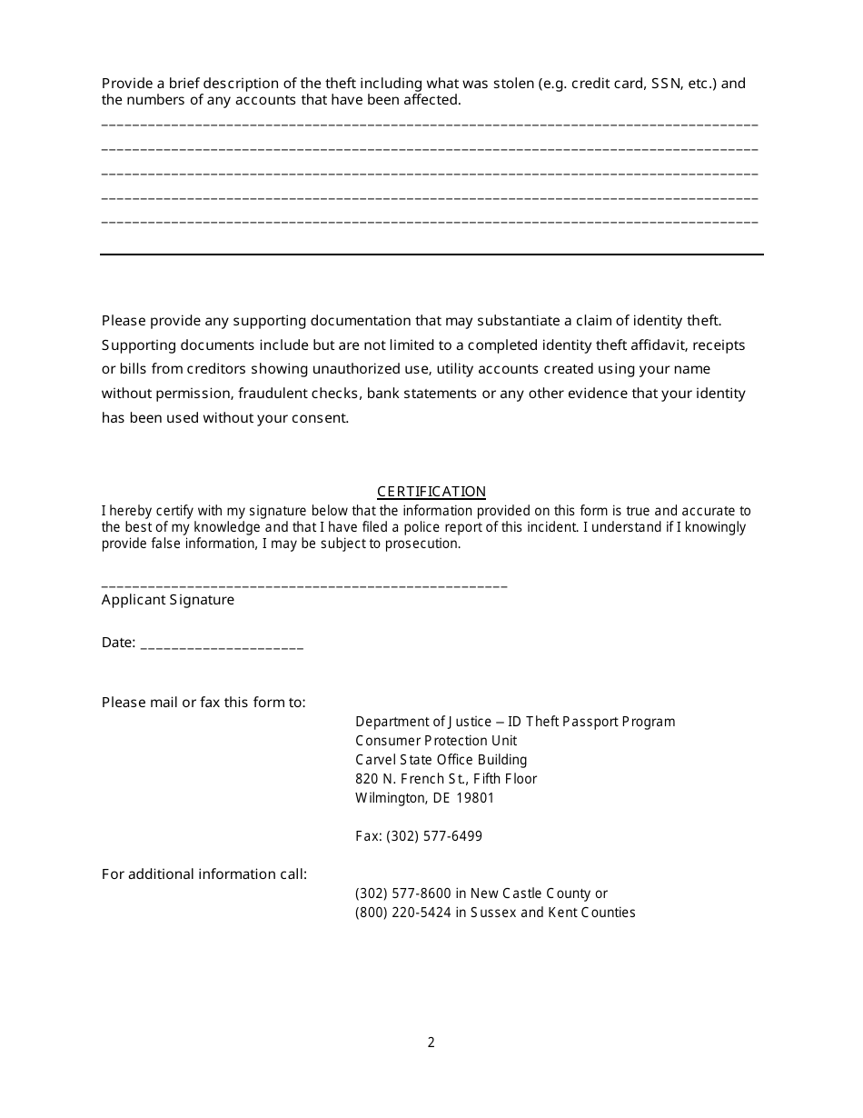 Delaware Application For Identity Theft Passport Fill Out Sign Online And Download Pdf 8625