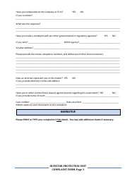 Investor Protection Unit Complaint Form - Delaware, Page 3