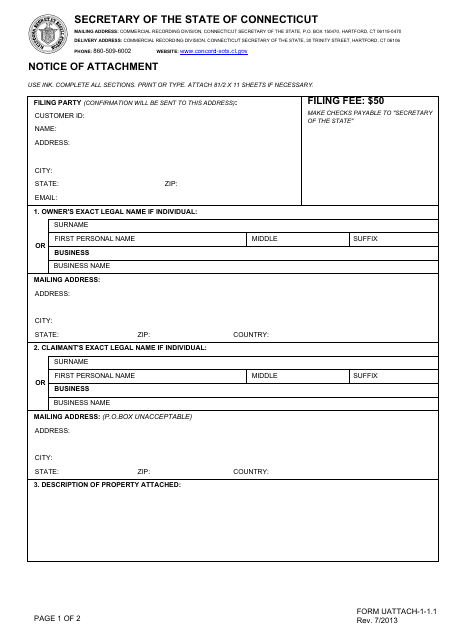 Form UATTACH-1-1.1 Notice of Attachment - Connecticut