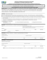 Form DEO CARR-1 &quot;Certified Authorization for Release of Records&quot; - Florida