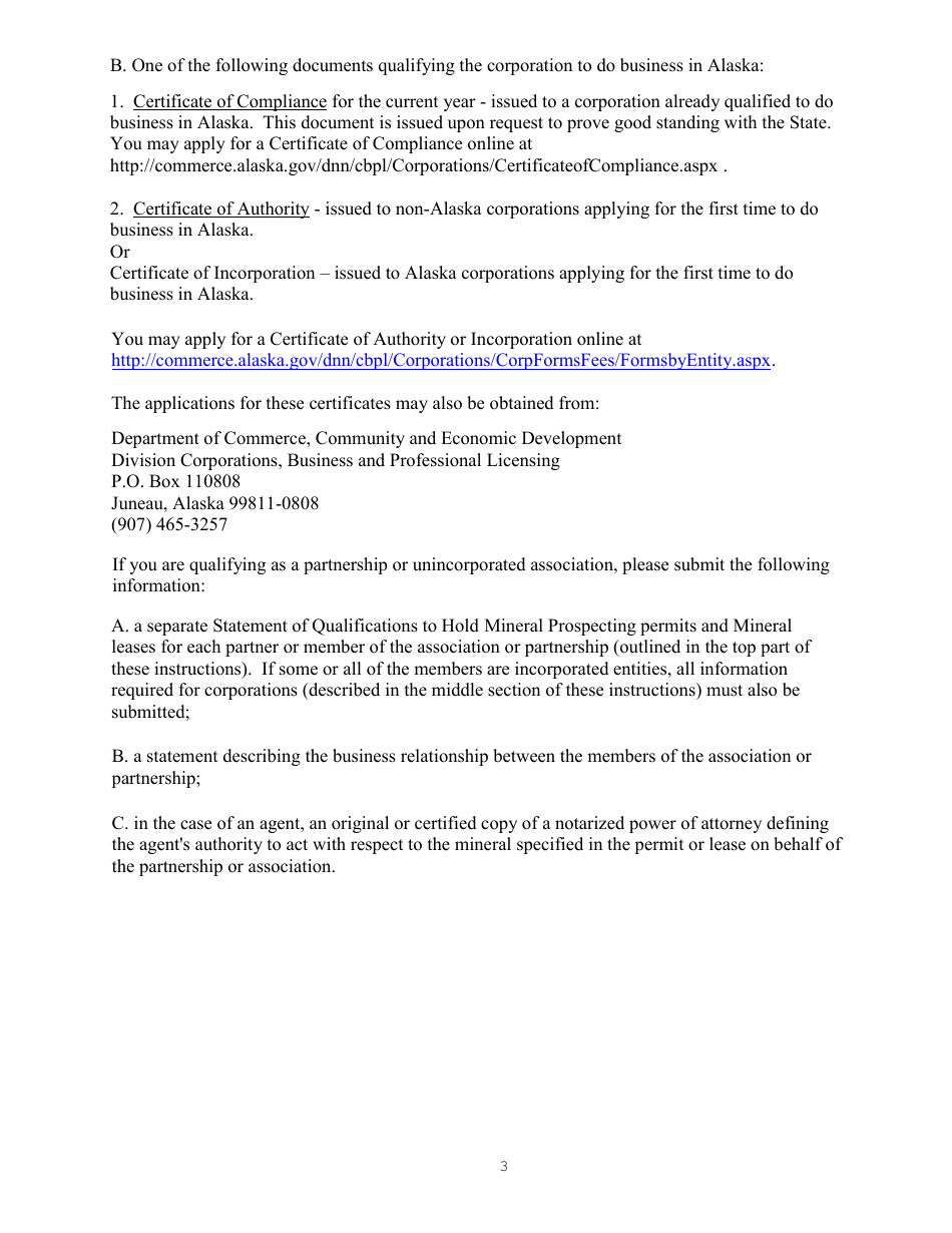 Statement of Qualifications to Hold Mineral Prospecting Permits and Mineral Leases - Alaska, Page 3