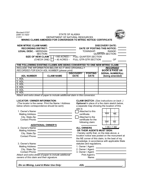 Form DNR10-162V  Printable Pdf