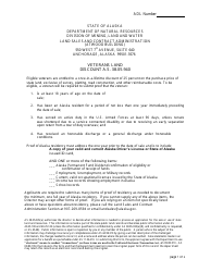 Document preview: Veteran Eligibility Application/Affidavit, Waiver of Veteran's Discount Eligibility, and Instructions for Veteran Land Discount - Alaska