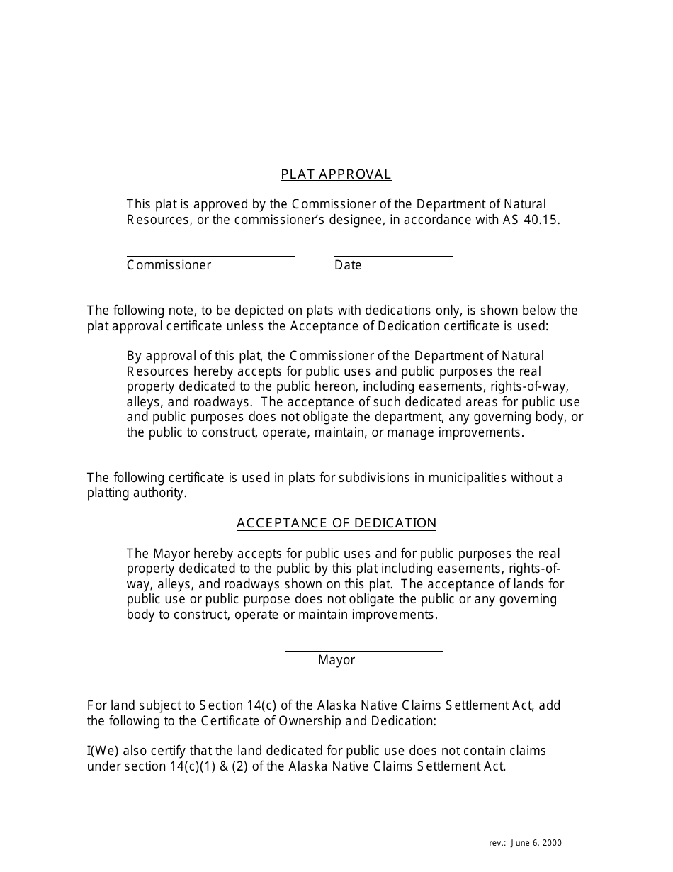 Alaska Plat Approval Certificates and Legend Fill Out, Sign Online