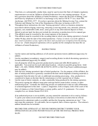 Affidavit of Initial Production for Mining - Alaska, Page 2