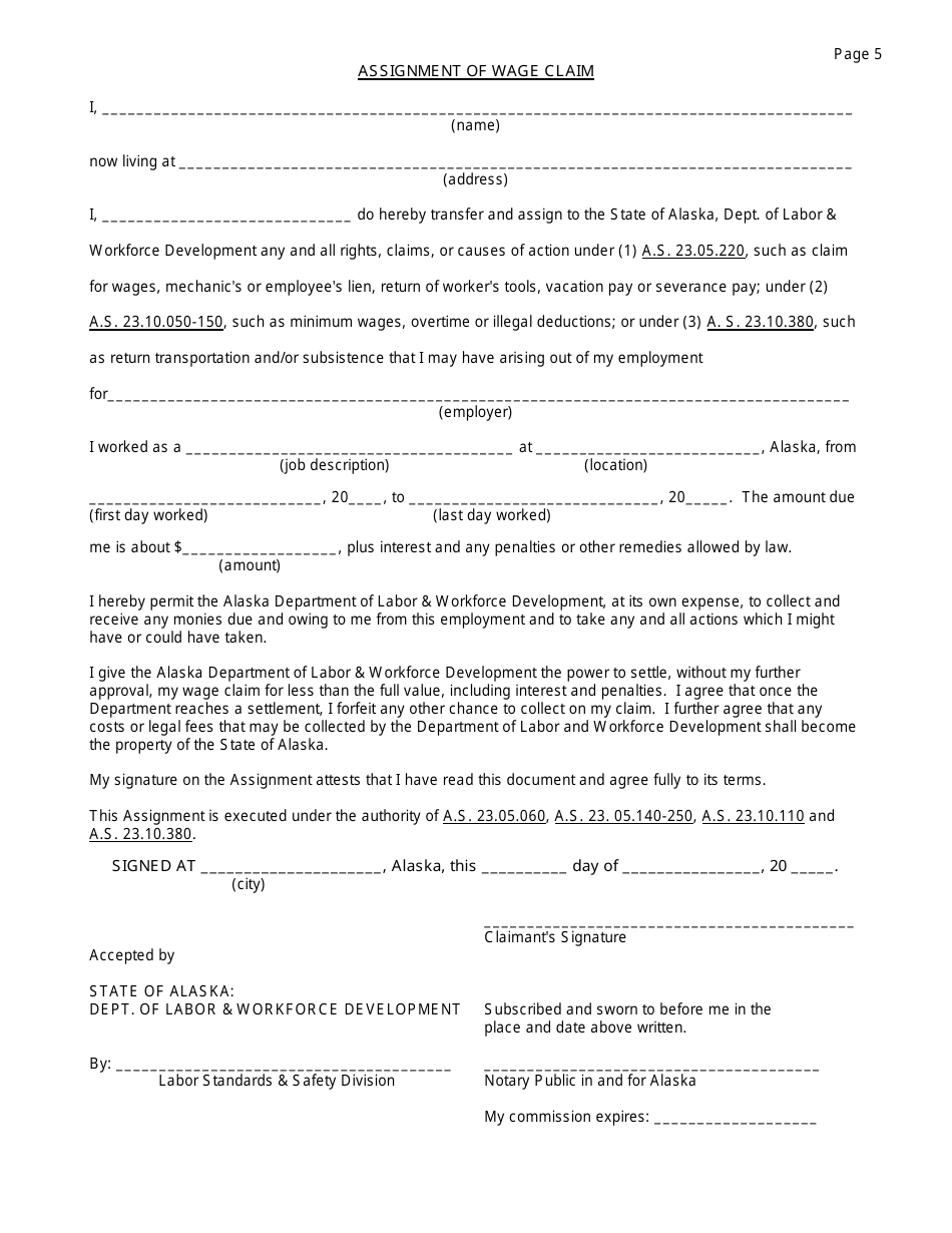 Alaska Wage Claim - Fill Out, Sign Online and Download PDF | Templateroller