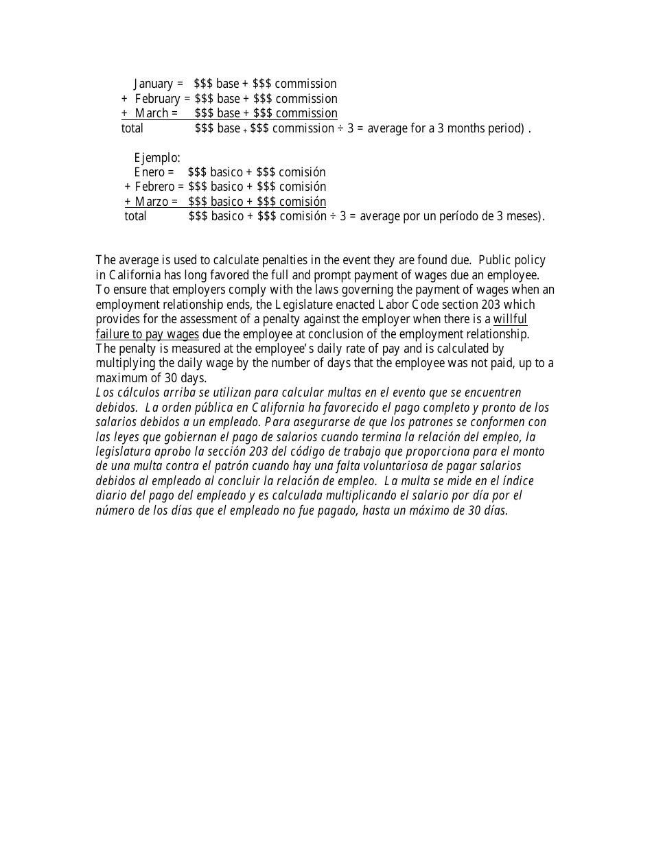 Instructions for DLSE Form 155 Commission Summary - California (English / Spanish), Page 3