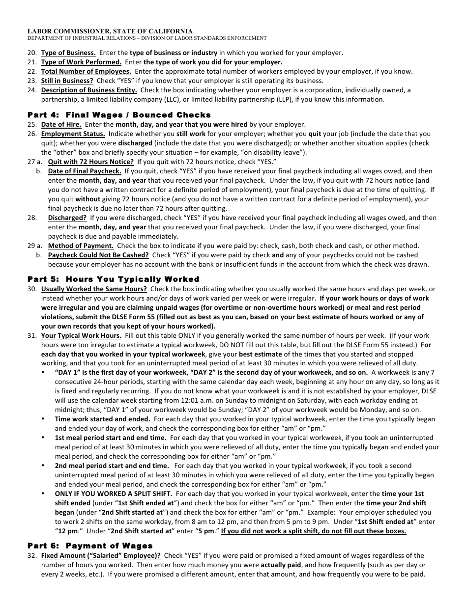 Download Instructions for DLSE Form 1 Initial Report or Claim PDF