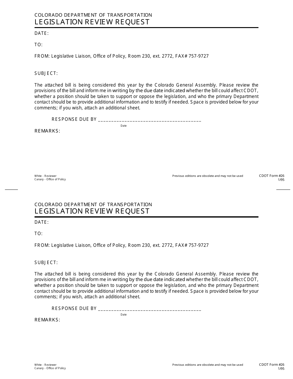 CDOT Form 26 Legislation Review Request - Colorado, Page 1
