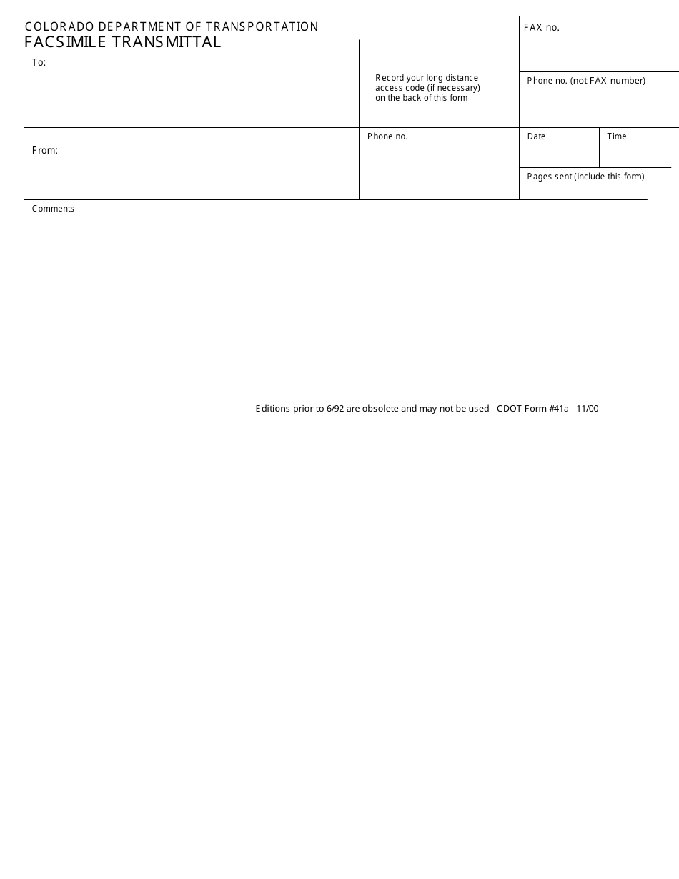 CDOT Form 41A Facsimile Transmittal Log - Colorado, Page 1