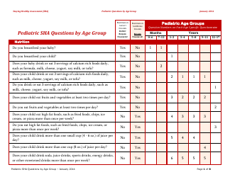 Pediatric Sha Questions by Age Group - California